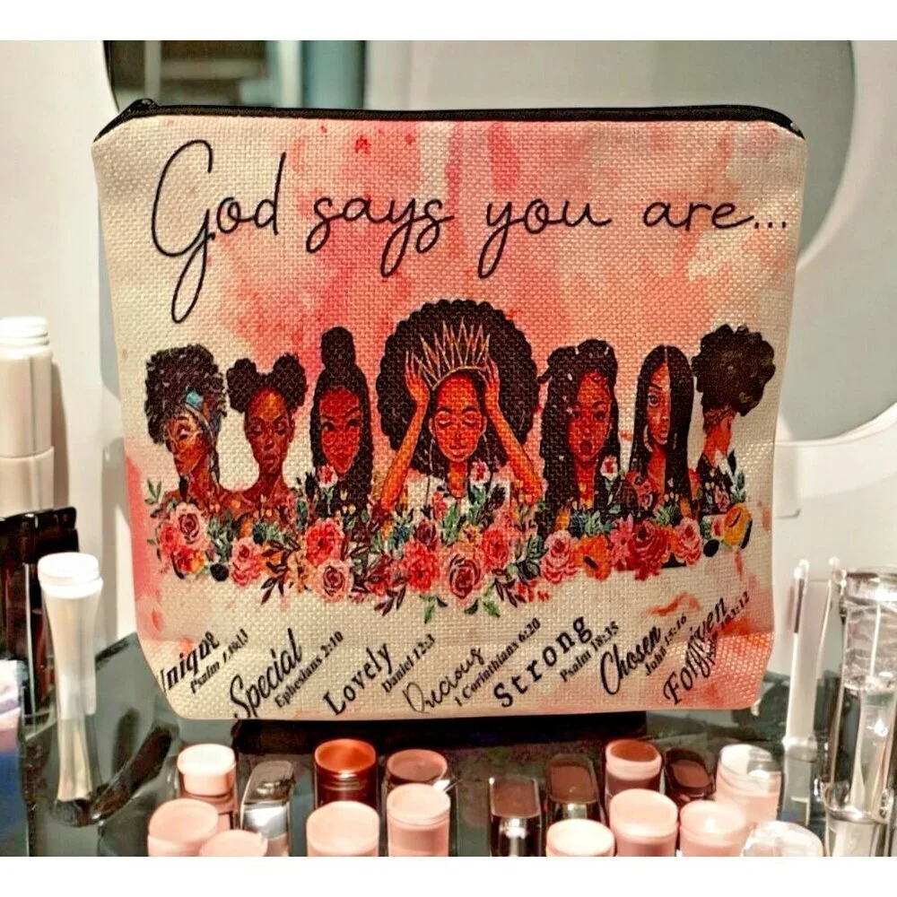 God Says You Are African American Women Makeup Cosmetic Travel Toiletry Pouch